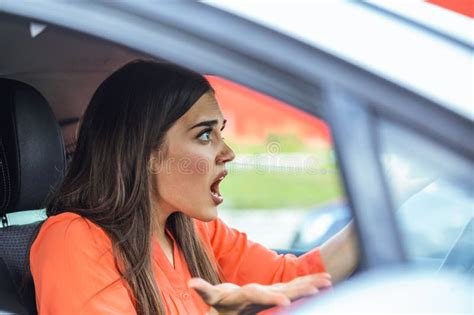 Stressed Woman Driver Sitting Inside Her Car Angry Female Driver