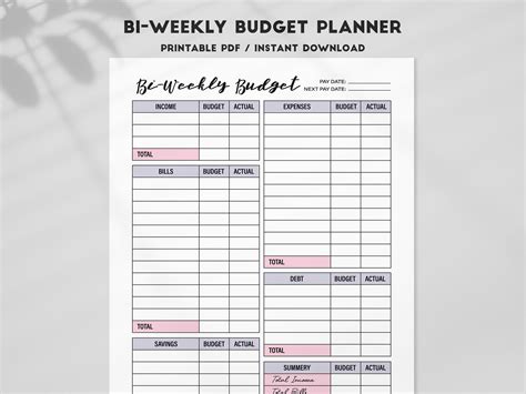 Bi Weekly Budget Template Pdf Budget Printable Budget Etsy