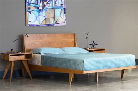 Modern Platform Bed Frame Mid Century Solid Wood King Etsy Bed