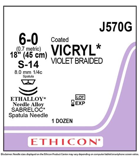 Jandj Ethicon Suture Coated Vicryl Violet Braided 6 0 J570g 1845cm S