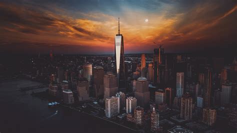 1920x1080 Resolution New York City Skyscraper Buildings At Sunset 1080p