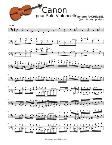 Pachelbel Canon Solo Cello Verison Sheet Music For Cello Download