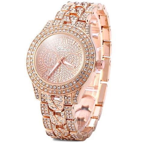 Geneva Female Diamond Quartz Watch Round Dial Stainless Steel Band Women Wrist Watch Wrist