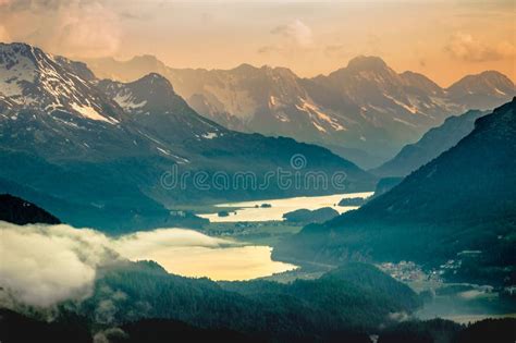 Dramatic Alpine Landscape Above St Moritz Engadine Muottas Muragl