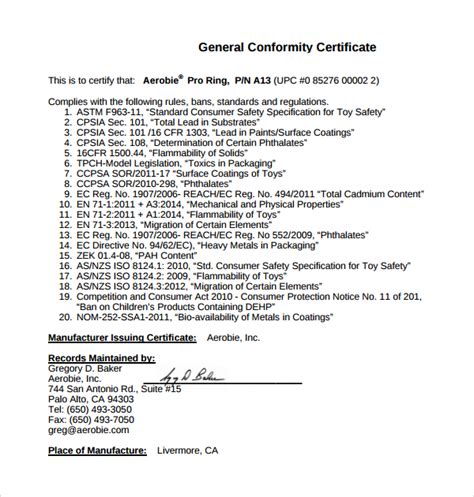 13 Conformity Certificate Templates To Download Sample Templates