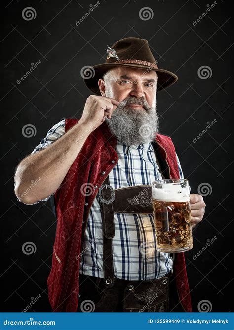 Germany Bavaria Upper Bavaria Man With Beer Dressed In In