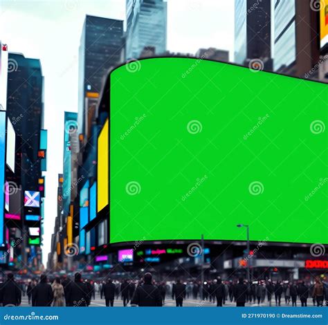 Large Curved Greenscreen Billboard In City Center Copy Space New York