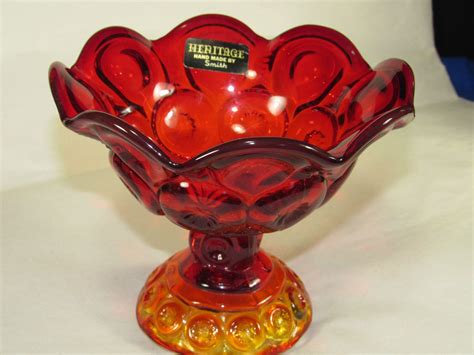 Le Smith Glass Amberina Moon Stars Candy Dish Pedestal Footed Compote Ruby Red Ebay Star