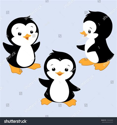 Vector Illustration Three Baby Penguins Design Stock Vector Royalty