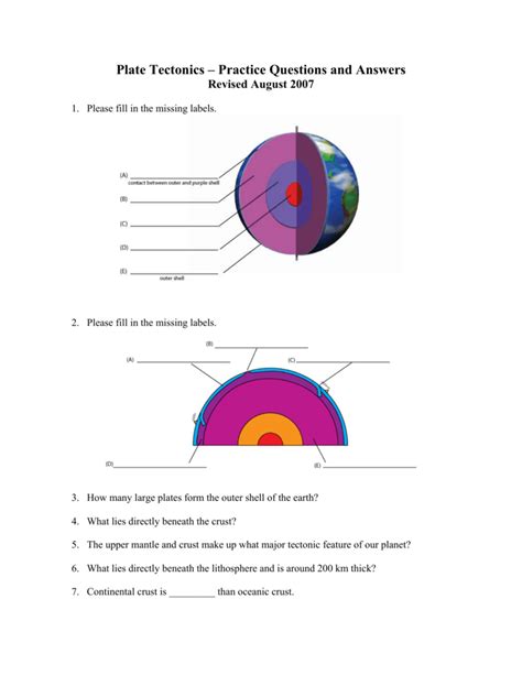 Use the following terms to complete the puzzle below. Plate Tectonics - Practice Questions and Answers