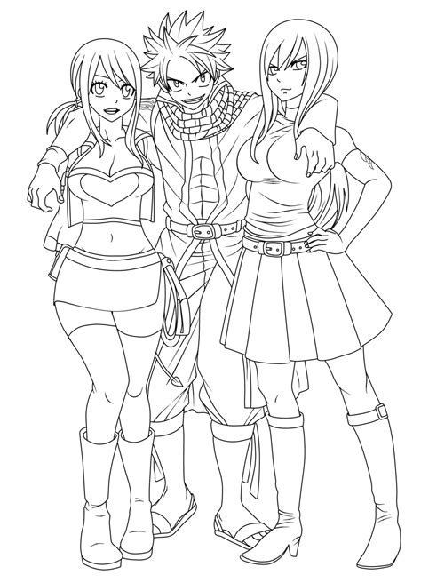 Fairy Tail Lineart Natsu With Lucy And Erza By Natsu9555 On