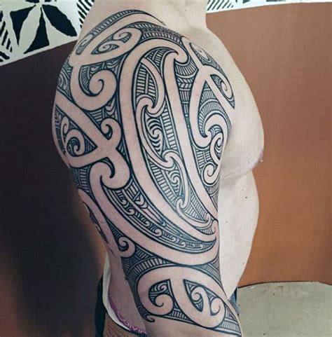 Collection of 25 new dark black ink star tattoo stencil. 50 Polynesian Half Sleeve Tattoo Designs For Men - Tribal Ideas
