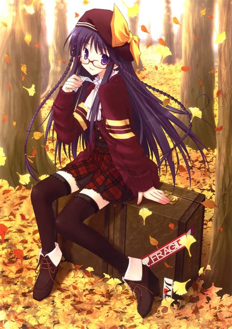 Original Anime Girl School Uniform Leaves Autumn Cute