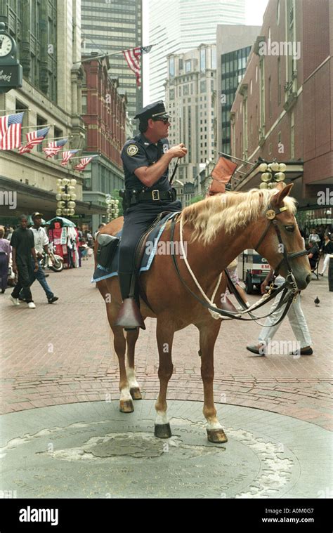 A Mounted Police Officer On Duty At Downtown Crossing In Boston