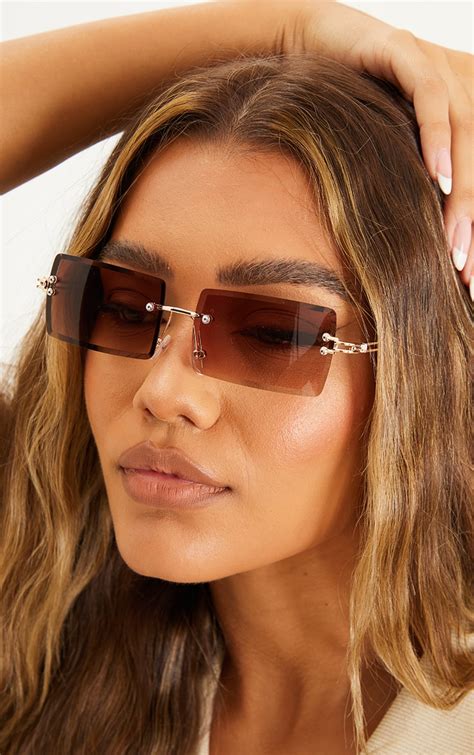 Rose Lens Square Frameless Sunglasses Prettylittlething