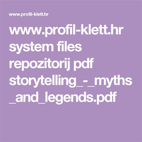 Profil Kletthr System Files Repozitorij Pdf Storytelling Myths