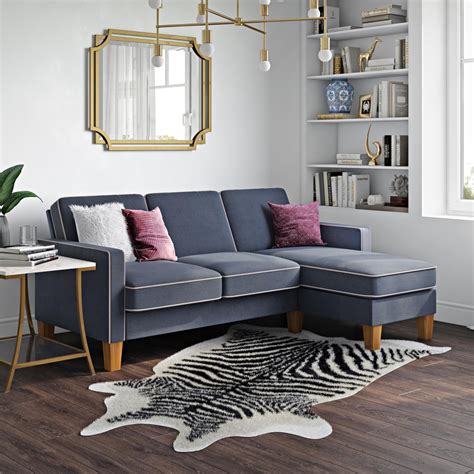 Novogratz Bowen Sectional Sofa With Contrast Welting Blue Blue