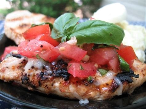 Add the red and yellow tomatoes, balsamic and basil to the bowl. Grilled Bruschetta Chicken Recipe - Food.com