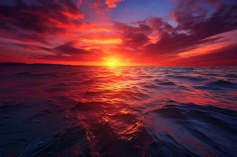 Premium Ai Image Tranquil Sea Sunset Over Ocean Generative Ai