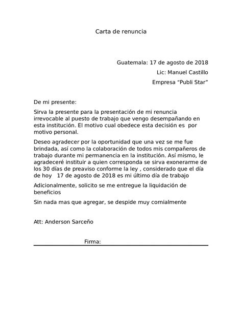 Carta De Renuncia Guatemala Soalan Aw Kulturaupice