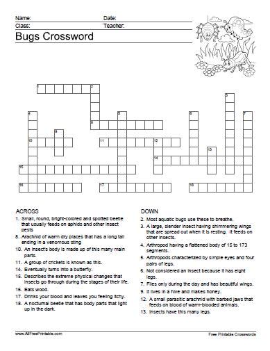 However, once you print off a puzzle you have to remember to check. Bugs Crossword - Free Printable - AllFreePrintable.com
