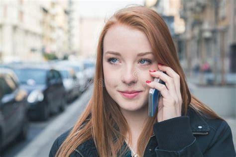 Beautiful Girl Talking On Phone In The City Streets Stock Image Image