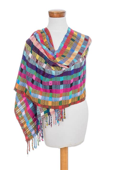 Unicef Market Artisan Crafted Colorful Cotton Shawl From Guatemala