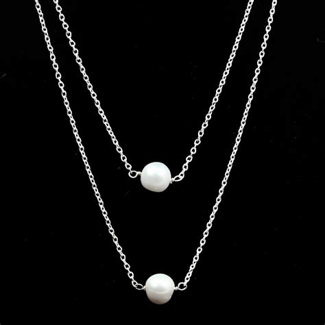 Freshwater Pearl Minimalistic Necklace In Sterling Etsy