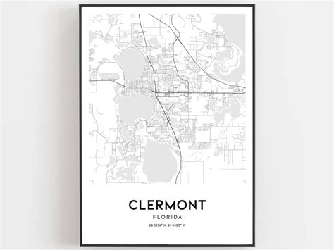 Clermont Map Print Clermont Map Poster Wall Art Fl City Map Etsy