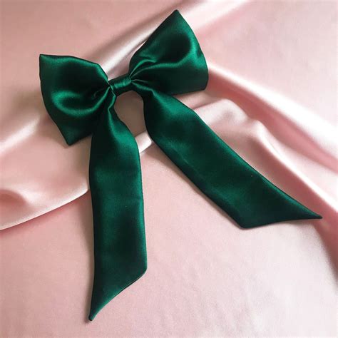 Emerald Green Real Silk Euphrasie Hair Bow Ribbon Barrette Etsy Uk
