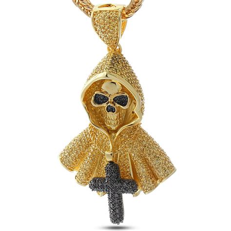 King Ice Gold Plated Grim Reaper Wearing A Cross Chain Pendant