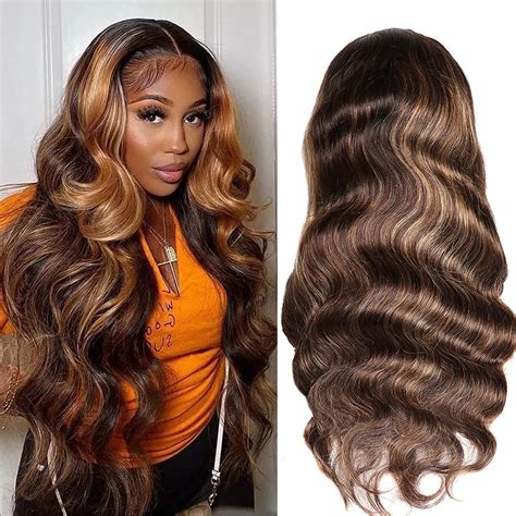 Amazon Com Beaudiva Ombre Highlight Lace Front Wigs Human Hair Body Wave Wigs For Black Women