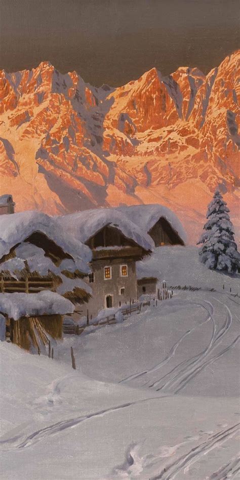 1080x2160 Mountains Winter Landscape Glowing Mountains Art