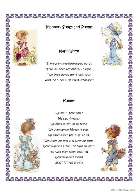 Manners Poems English Esl Worksheets Pdf And Doc
