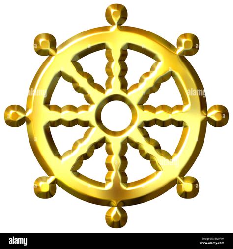3d Golden Buddhism Symbol Wheel Of Dharma Represents Buddhas Stock