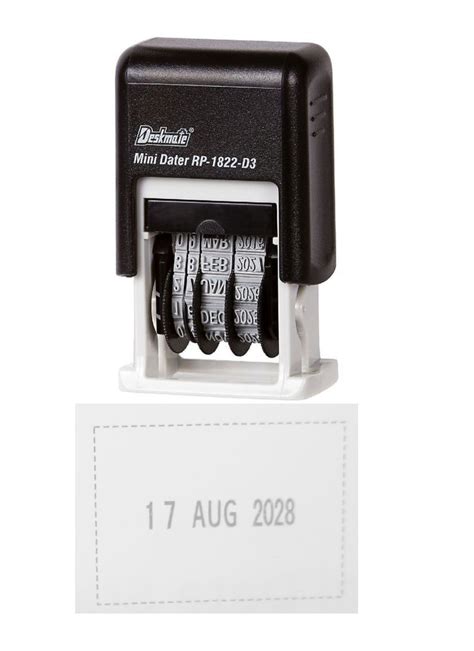 Deskmate Self Inking Mini Date Stamp 3mm Pre Inked Re Inkable Up To