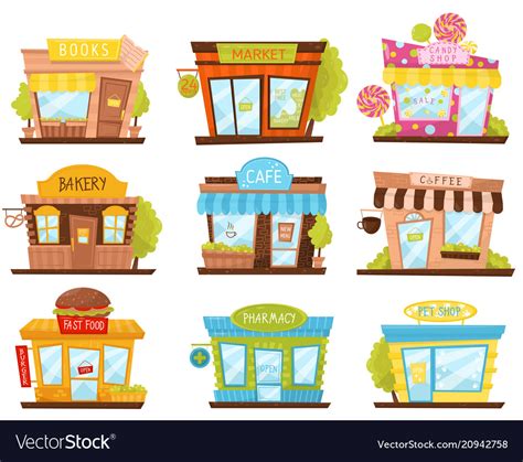 Set Of Small City Stores In Cartoon Style Vector Image