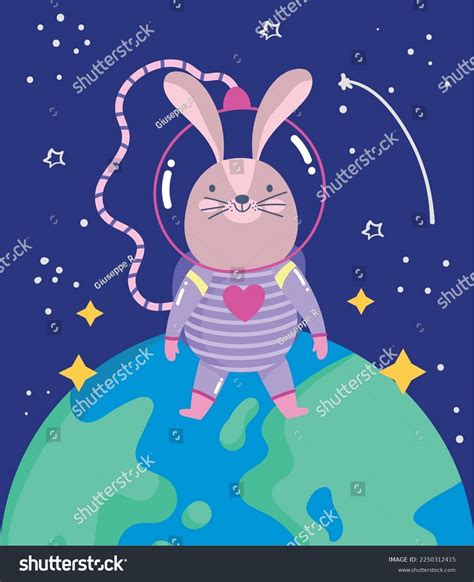 Space Rabbit On Earth Planet Stock Vector Royalty Free 2250312415