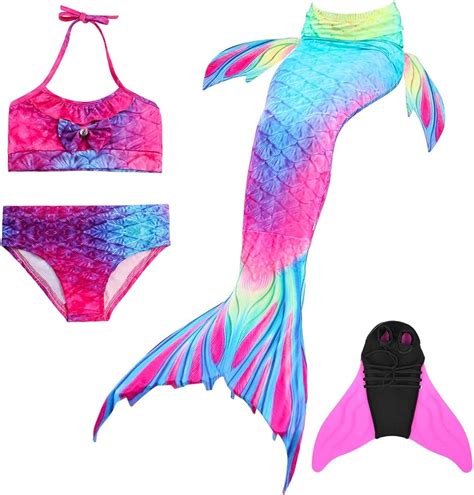 girl mermaid tails for swimming 4pcs sparkle mermaid tail swimsuit with monofin
