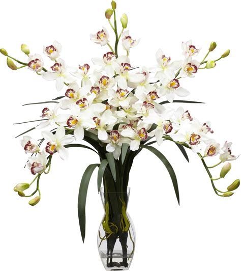 Nearly Natural 1184 Wh Cymbidium Orchid Silk Flower Arrangement White 29 X 10 25