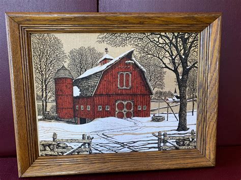 Framed Winter Barn Scenes Winter Christmas Decor Vintage Etsy