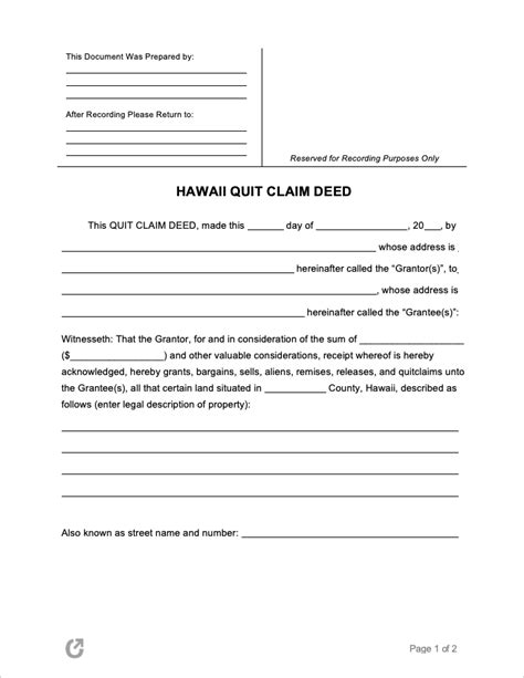 Maybe you would like to learn more about one of these? Free Hawaii Quit Claim Deed Form | PDF | WORD