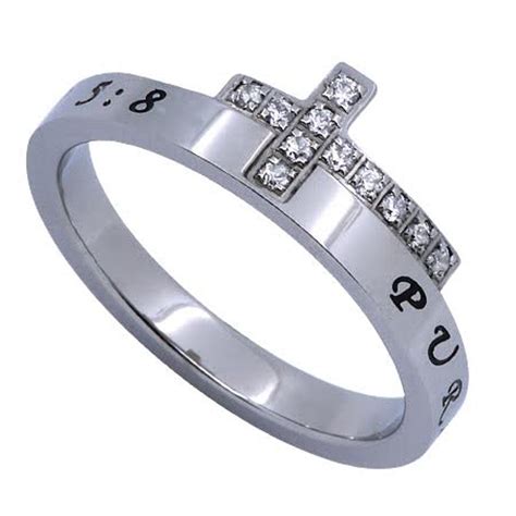 Purity Engraved Bible Verse Sideways Cross Ring With Cz Stainless