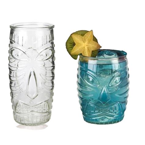 Glass Tiki Mugs Glass Cocktail Cups Shaped Like Tiki Heads Ideal For Tropical Cocktails In