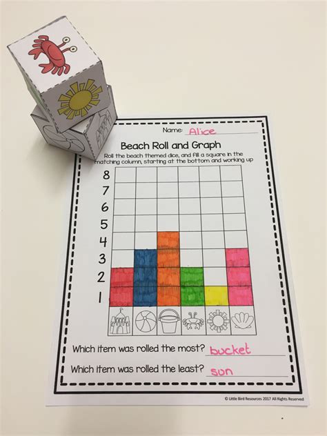 roll and graph math center with beach theme graphing