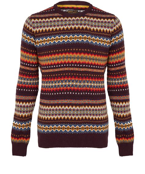 Barbour Wool Fair Isle Crew Neck Jumper In Red For Men Lyst