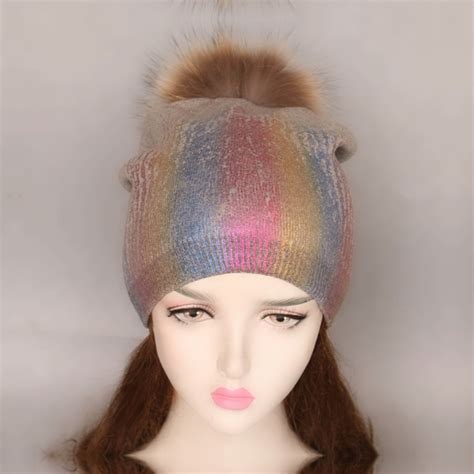Colorful Metallic Fur Bobble Hats Fur Fashion Pom Pom Accessory
