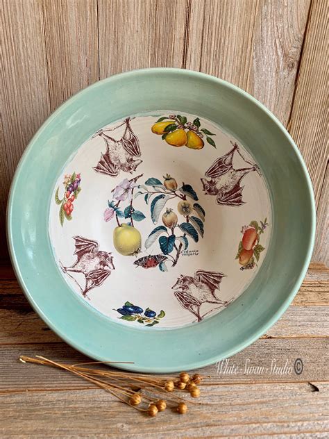 Bats quince and fruit bowl. Large serving bowl, fruit bowl, stoneware handmade bowl, USA. One of 