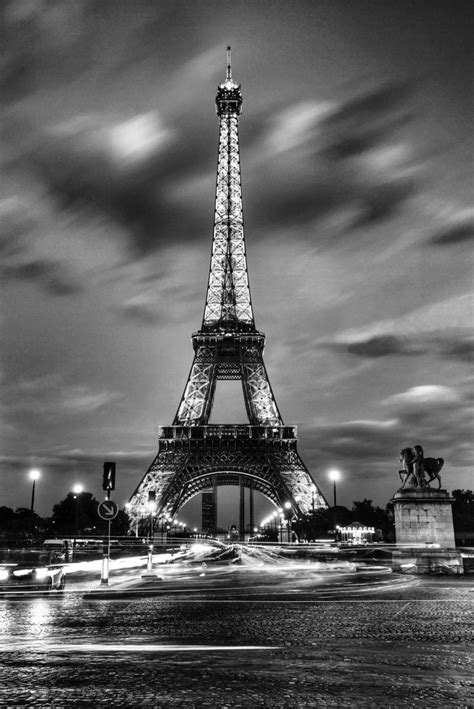 Eiffel Tower In France At Night Black And White Photo Etsy Eiffel