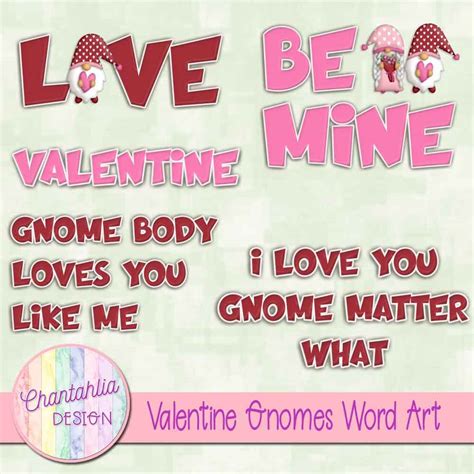 Free Valentine Gnomes Word Art For Digital Scrapbooking And Crafts